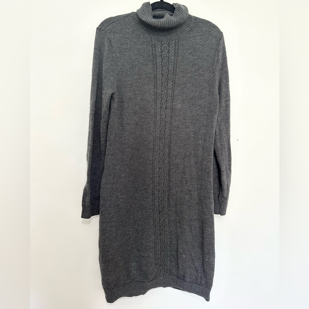 Landsend turtleneck wool dress size large grey modest minimalist office job